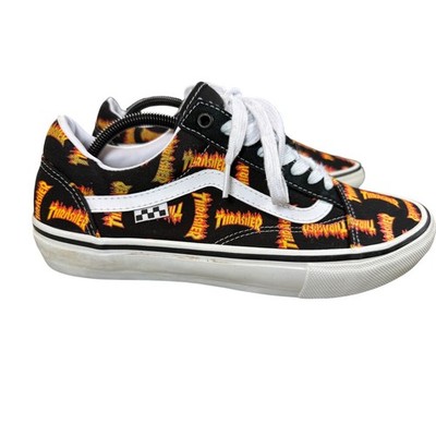 Vans Old Skool Pro Thrasher Flame Logo Black Skate Shoes Mens 10.5 *no insole*