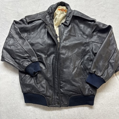 The Flight Club Vintage Black Leather Bomber Jacket, L