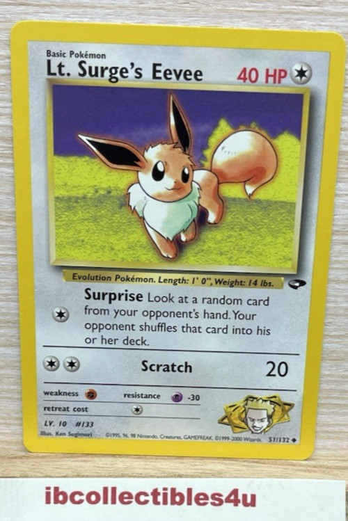 Lt. Surge's Eevee 51/132 Gym Challenge - Uncommon Pokemon Card - NM/Mint
