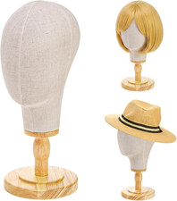 21 Inch Mannequin Head, Canvas Wig Stand with Detachable Wood Stand, Linen Hat D