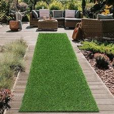HEBE Artificial Turf Rug,2'X8', Grass Mat with Drainage Hole, Reusable Grass