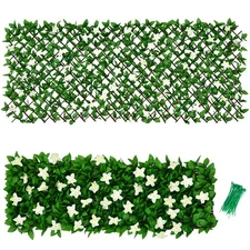 Costway Faux Ivy Panel Expandable Fence Privacy Screen w/White Flower 4 PACK