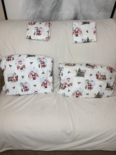 pottery barn Holly Jolly Santa Organic Flannel Sheet Set - Queen