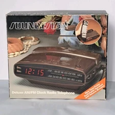 Vintage Brown Soundesign Deluxe AM/FM Clock Radio Telephone New In  Box
