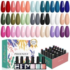 24 Pcs Gel Nail Polish Set 21 Popular Colors Gel Nail Polish Base Coat Glossy &