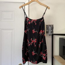 Reformation black red floral viscose rayon slip sleeveless mini dress