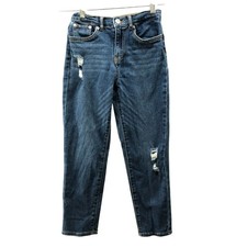 Levi's Girls Size 8 Mini Mom Jean Blue Distressed High Rise Stretch Adjustable