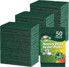 Heavy Duty Scouring Pads, Non-Scratch, Reusable, Green, 50 Count
