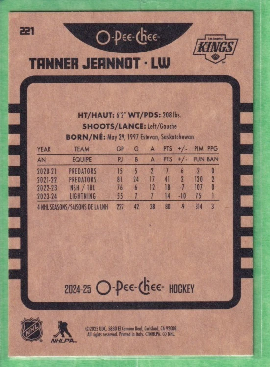 2024-25 O-Pee-Chee Retro #221 Tanner Jeannot Los Angeles Kings - Image 2 of 2