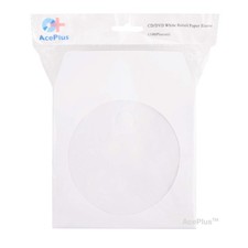 1,000 AcePlus CD/DVD White Paper Sleeves with Clear Window and Flap,