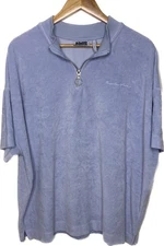 Reclaimed Vintage Shirt mens large light blue velour suede collared qtr zip