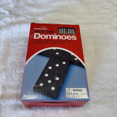 Double Nine Wooden Dominoes 55 Large Solid Hardwood, Engraved Pressman - Used