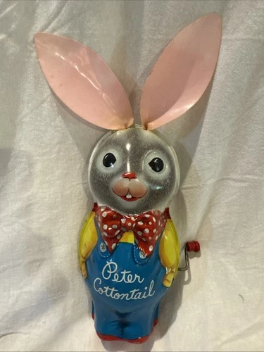 Vintage Mattel Toy Peter Cottontail Tin Litho Easter Rabbit  (Does Not Play)
