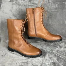 J Crew Tall Lace Up Boots Womens 12 Rich Oak Brown Lug Sole Refined Leather NIB