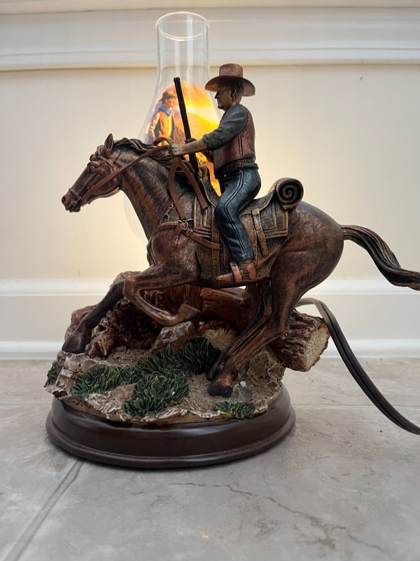 John Wayne Western Hero Hurricane Lamp Bronze Sculpture-The Bradford Exchange