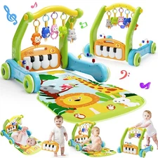Baby Gym Play Mat with Walker, 2 IN 1 Kick and Play Piano Activity Center wit...