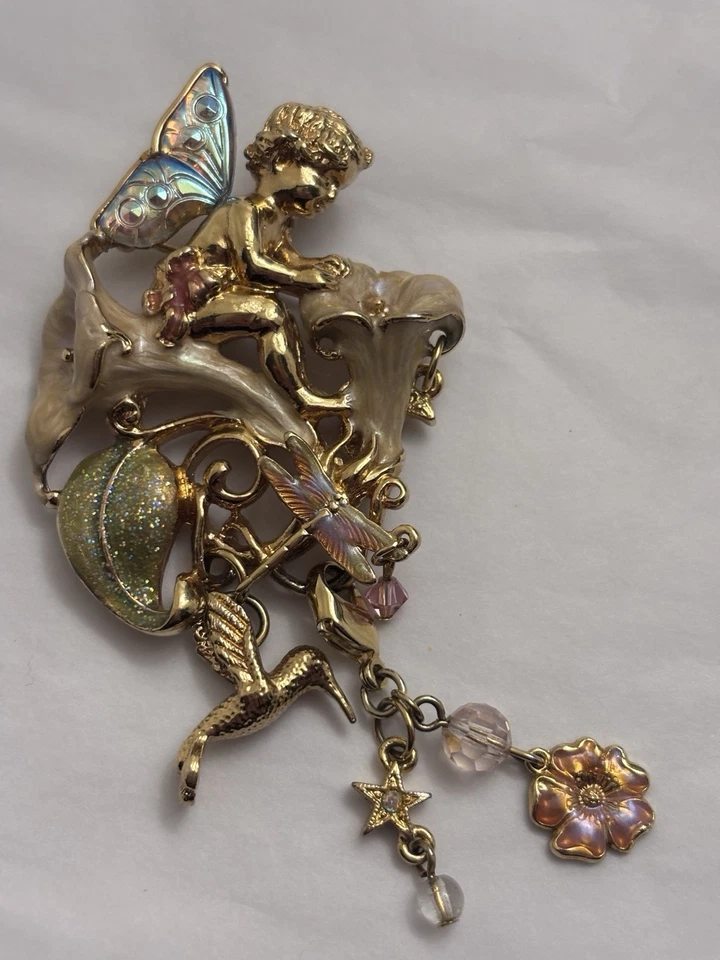 KIRKS FOLLY Signed Goldtone & Enamel Brooch Pin "MOONFLOWER FAIRY" - Image 2 of 4