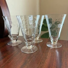 Libbey Rock Sharpe Halifax Etched Flower Iced Tea Glasses Optic 4 EXCELLENT