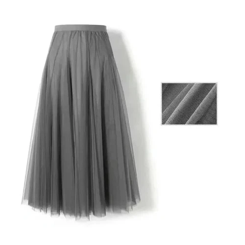 Damen Plissee Midi Rock Elastisch Hohe Taille Damen Netz Rock A-Linie Röcke - Bild 52 von 53