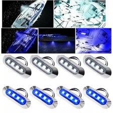 8Pcs Marine Boat Blue  White LED Deck Courtesy Lights Stern Transom Lights