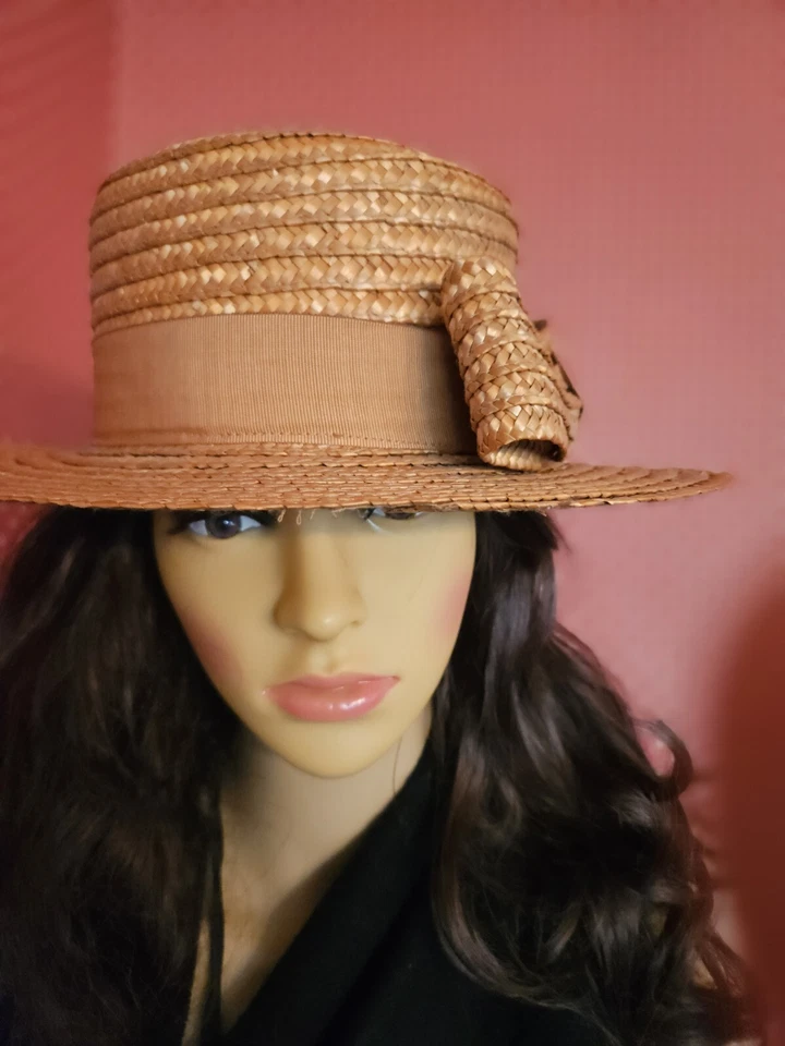 Vintage Betmar 100% Straw Boater Hat Wide Brim Large Bow Made In Italy RN39360 - Image 2 of 4