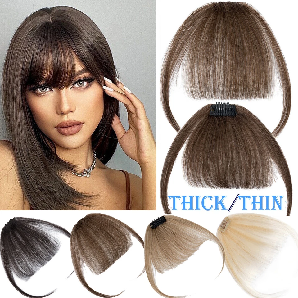 SEGO Real Hair Bangs 100% Remy Human Hair Extensions Clip in Front Fringe Thick UK