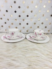 Crown Staffordshire England Bone China Tea Cup Set 6 Pieces Pink Roses 6 Oz