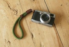 Army green soft climbing rope tan leather 10mm handmade camera wrist strap band