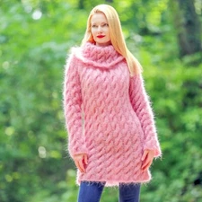 Light pink mohair sweater fluffy handmade fuzzy tunic dress by SuperTanya, S-M