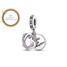 Mom And Daughter Heart Dangle Charm For Bracelet, Family Charm, Gift For Mom