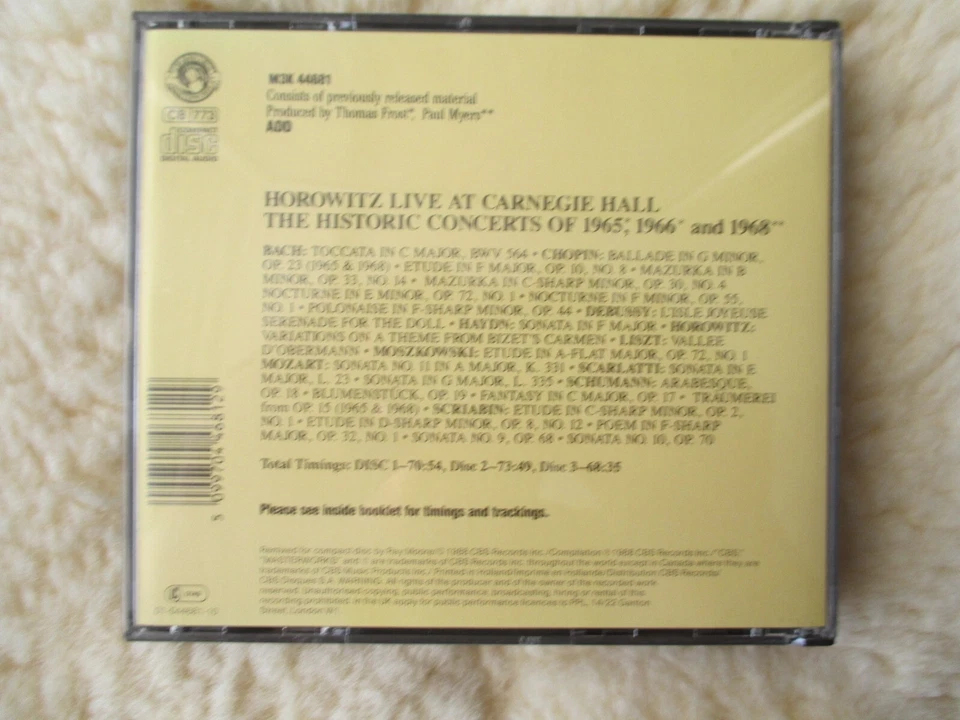 Vladimir Horowitz - Live At Carnegie Hall - The Historic Concerts - 3 CDs Box - Bild 4 von 4