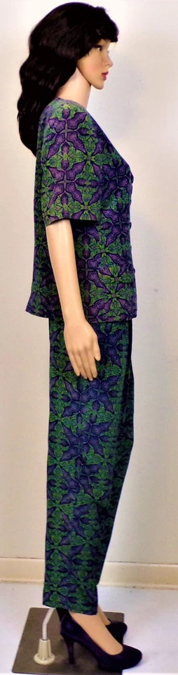 SILK! EVAN PICONE PETITES size 12 purple/green/yellow 2-piece suit jacket/pants - Image 3 of 4