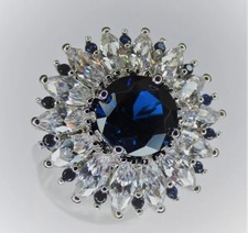 Attractive Floral 5.35 TCW Lab-Created Blue White Sapphire Halo Style Ring