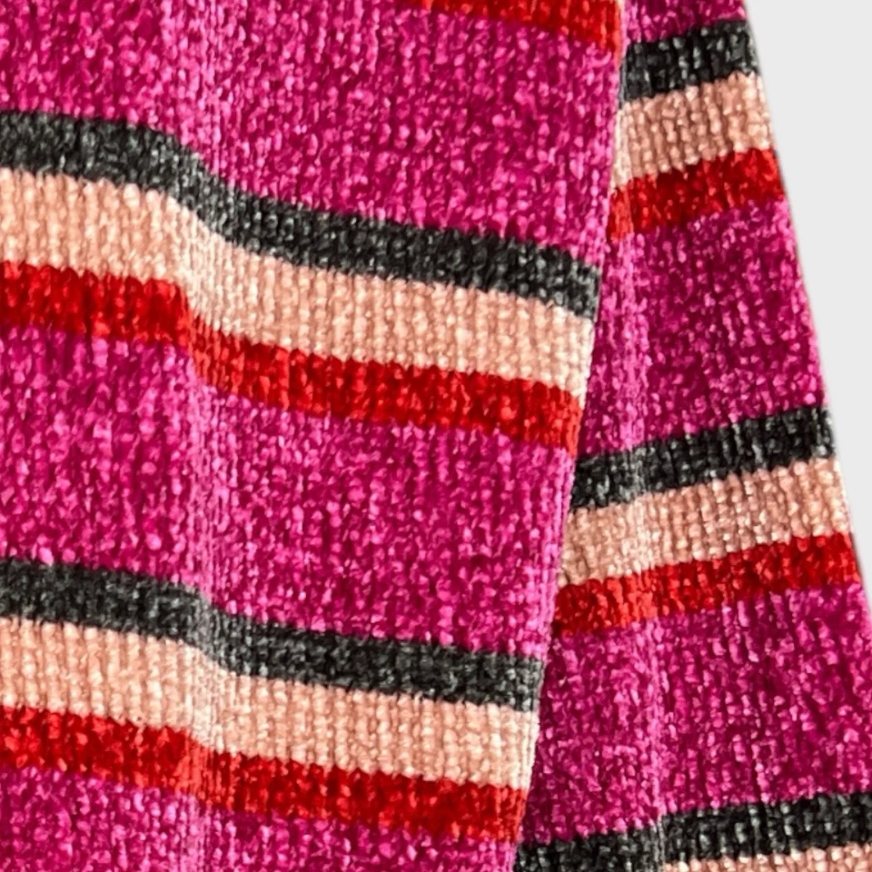 Volcom Bubble Tea Sweater sz Medium Pink Combo Colorblock Knit Pullover Chenille - Image 3 of 4