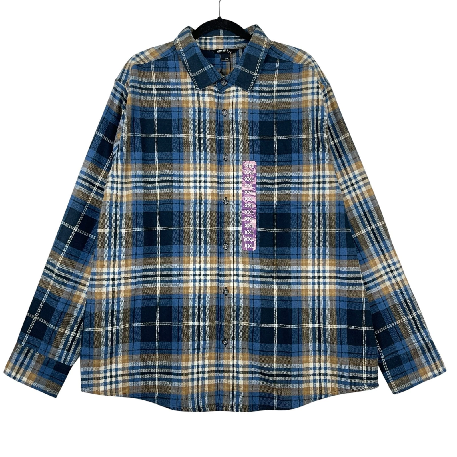 Eddie Bauer Men’s Flannel Shirt XXL Blue Brown Plaid Long Sleeve Button-Up NWT
