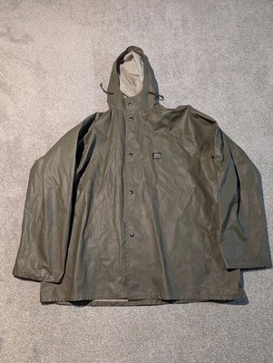 Vintage Helly Hansen Jacket Mens XL Green PVC Rain Coat Parka