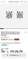 Rachel Galley Lab Created Diamond Stud Earrings 0.50ct 18k Gold Sleep Earrings 