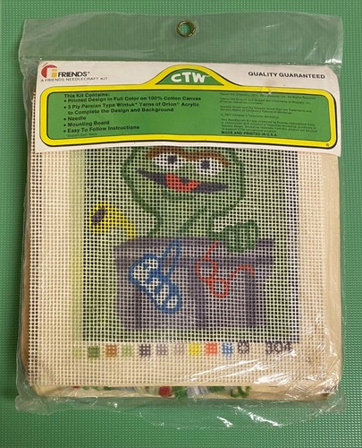 Vintage 1970's SESAME STREET Oscar The Grouch Friends Needlecraft Kit Open - Picture 3 of 5