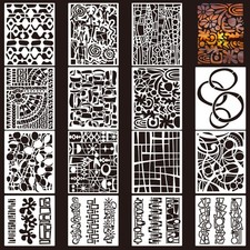 15 Pcs Geometric Stencils, Reusable Abstract Texture 10&times;8 Inch, white