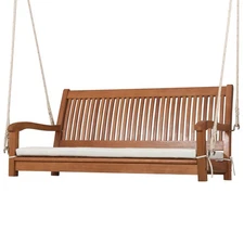2-Person Porch Swing Bench Wooden Swing w/ Ergonomic Backrest & Seat Natural