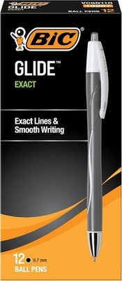 BIC Glide Exact Black Retractable Ballpoint Pens 0.7mm Fine 12 Pack Smooth
