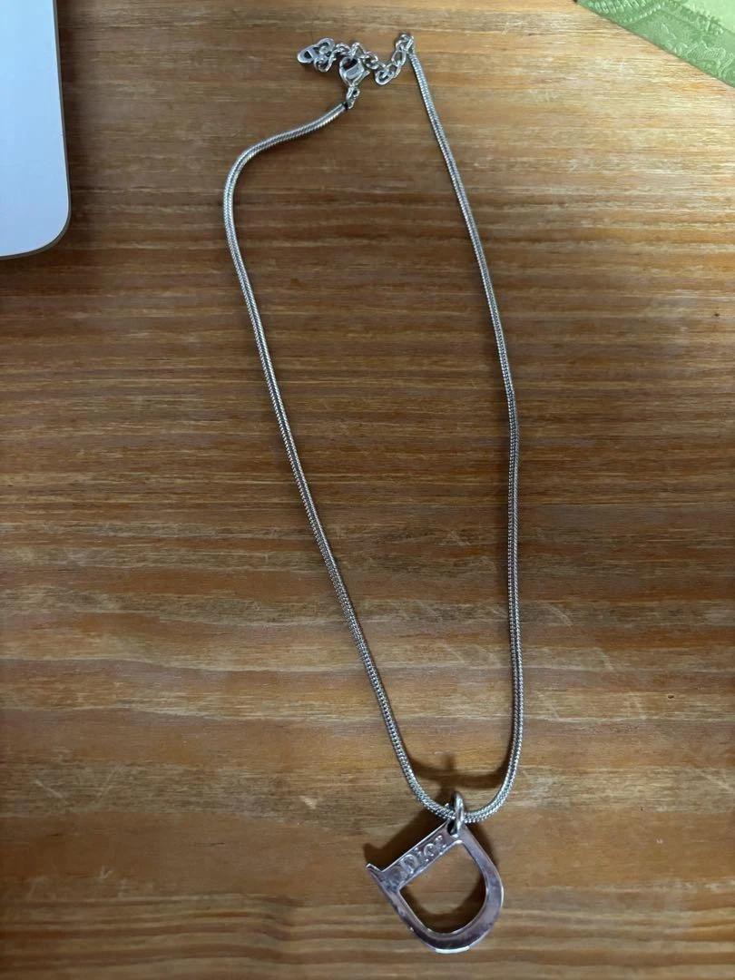 Collana Dior Argento Ciondolo Forma D Catena Serpente Nuova