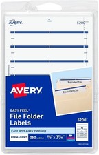 Avery 05200 Print or Write File Folder Labels, 1/3 Cut, Dk. Blue Bar, 252/PK