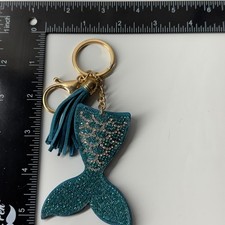 Teal Mermaid Tail Keychain Glitter Rhinestone Tassel Charm Pouch Bag Accessory