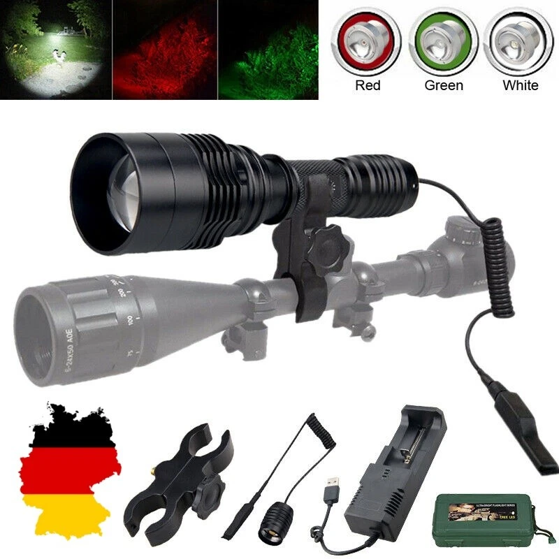 800 Yards 4in1 Jagd LED Taschenlampe Rot Grün Weiß Licht Gewehr Scope Mount DE - Bild 2 von 4