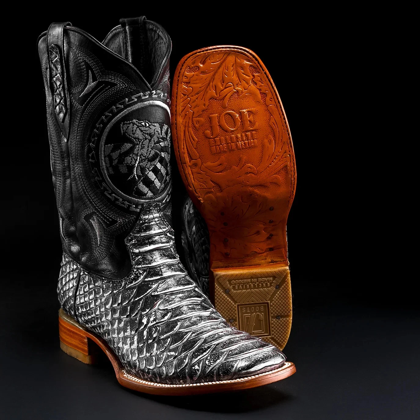 Genuine Leather Exotic Python Print Square Toe Cowboy Western Boots - White