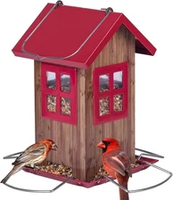 Cute Bird House Feeders for Outside, Hanging Metal Bird Feeder with 4 Ports NEW