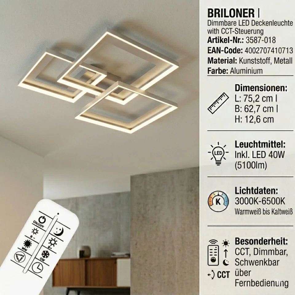Briloner Deckenleuchte LED 40W Deckenlampe CCT Dimmbar Fernbedienung Schwenkbar  - Bild 1 von 4