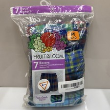 Fruit of The Loom Boys Size Medium 8-10 Assorted Plaid Tag-Free Boxers 7 Pair