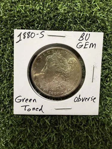 1880-S $1 Morgan Silver Dollar BU GEM - Green Toned Obverse